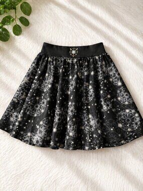 Black Celestial Galaxy Print High Waist Skater Skirt Goth Witchy Cosmic